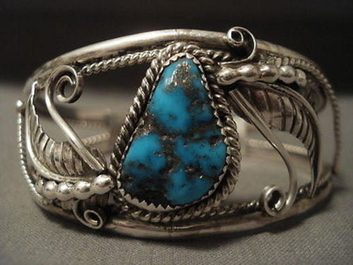 MUSEUM VINTAGE NAVAJO ""PERSIAN TURQUOISE"" SILVER BRACELET