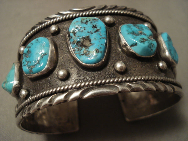 Huge Vintage Navajo Old Kinmgan Turquoise Silver Bracelet