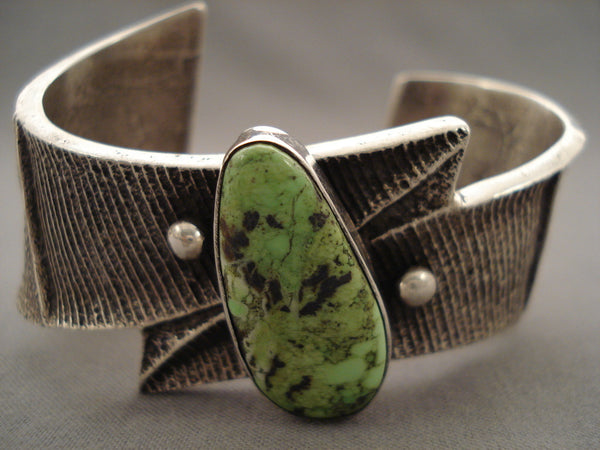 Lightning Bolt Navajoo Gaspeite Silver Bracelet