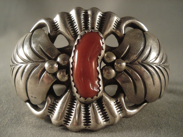 Coral Reef & Lead Vintage Navajosilver Bracelet Old
