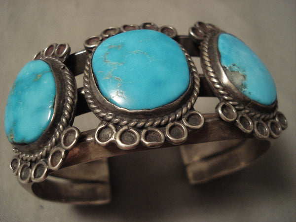 Opulent Early 1900's Heavy Turquoise Silver Bracelet