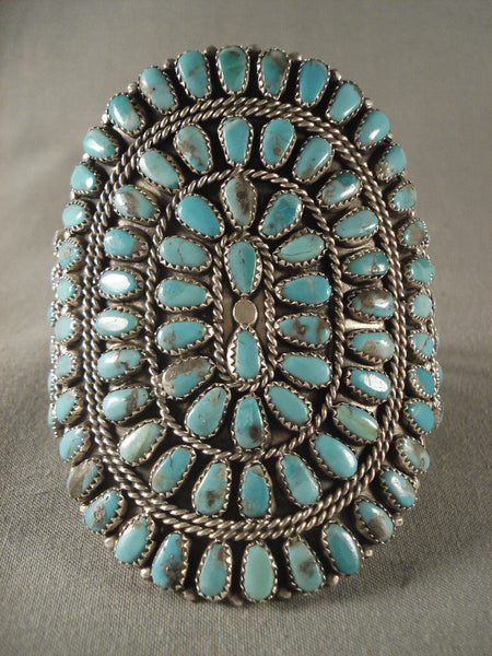 Mind Blowing Vintage Navajo Turquoise Drop Silver Bracelet Vtg Old