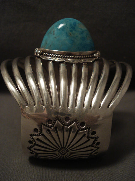 Bulbous Protruding Turquoise Navajo Silver 12 Dshank Bracelet