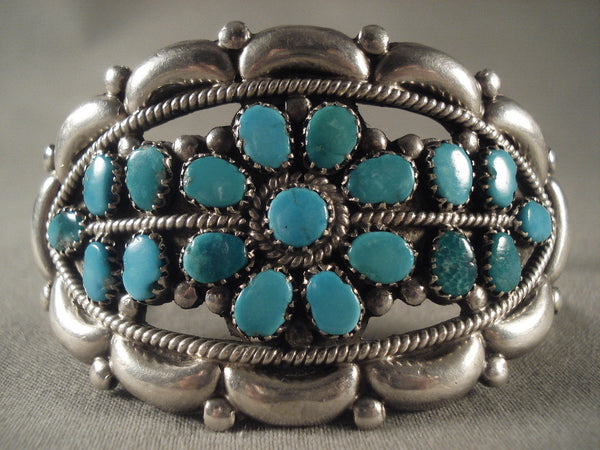 Fabulous Vintage Navajo turquoise Flower Silver Bracelet