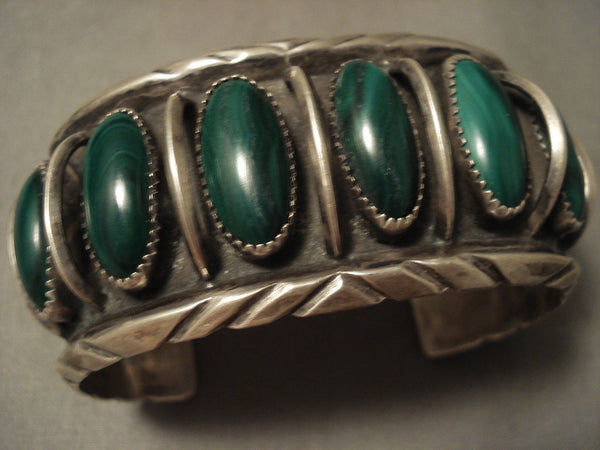 Museum Vintage Navajo 'Domed Malachite' Silver Bracelet