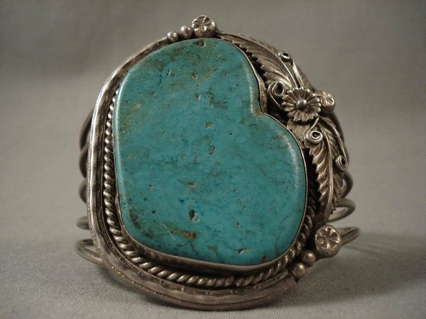 Older Huge Navajo 1950's Pilto Moutnain Turquoise Silver Bracelet