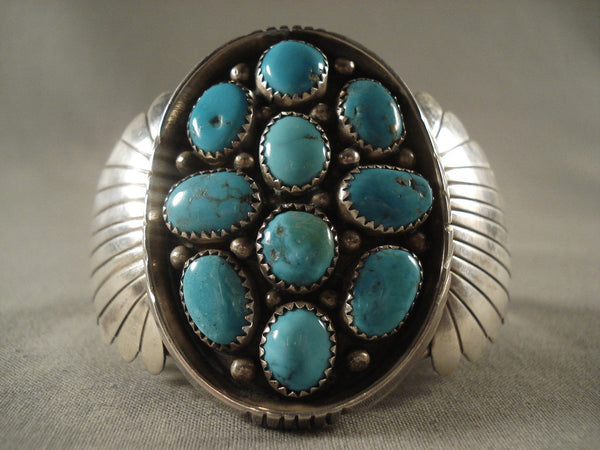 Massive Vintage Navajo silver Shield Turquoise Bracelet For Warriors