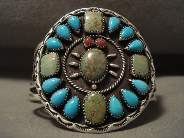 Museum Vintage Navajo Turquoise Bug Silver Coral Eye Bracelet