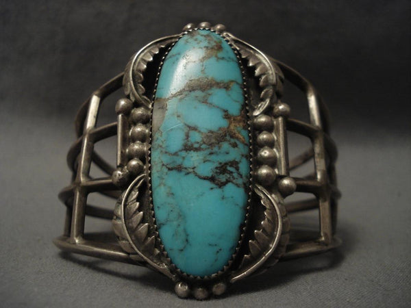 One Of The Largest Vintage Navajo Number 8 Turquoise Silver Bracelet