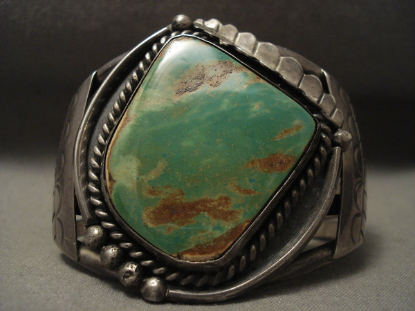 Huge Huge Vintage Navajo Natural Green Turquoise Silver Bracelet Old