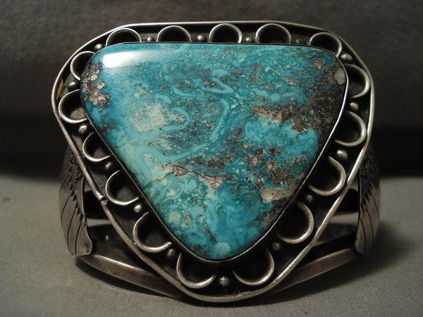 Opulent Very Incredible Vintage Navajo 'Triangle Turquoise' Silver Bracelet