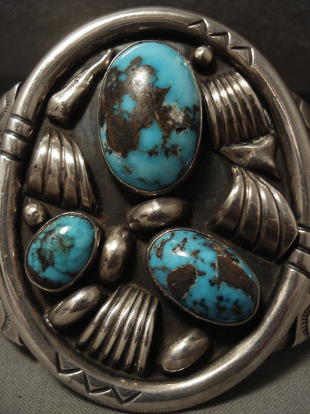 High Grade Bisbee Turquoise Museum Vintage Navajo Silver Bracelet Old