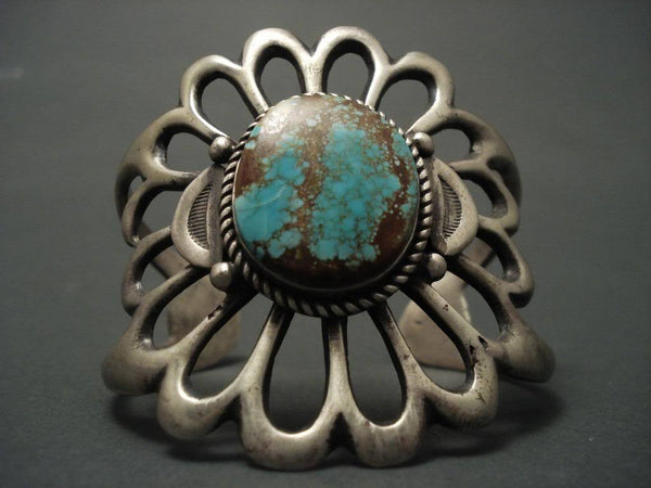 One Of The Largest Vintage Navajo Casted Turquoise Silver Bracelet