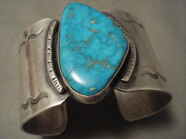 Huge Vintage Navajo Old Blue Gem Turquoise Silver Bracelet