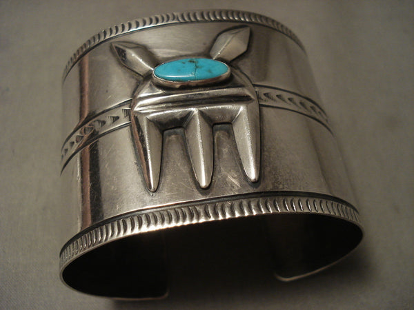 Museum Wide Vintage Navajo Turquoise Silver 'Mask' Bracelet