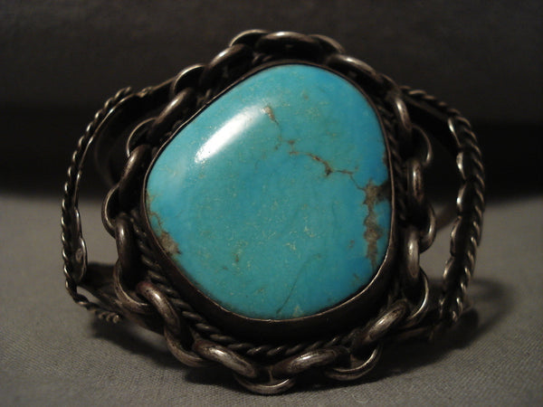 Museum Vintage Navajo #8 Turquoise Silver Coil Bracelet Old