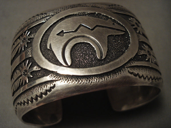 Super Wide Vintage Navajo Thomas Singer Bear Bracelet Old