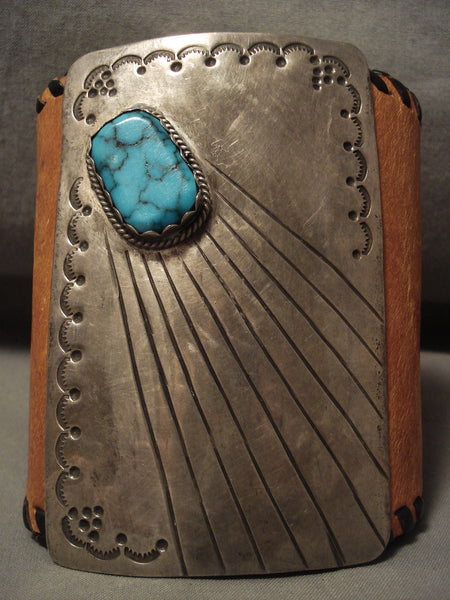 Huge 115 Gram Vintage Navajo Spider Turquoise Sun Silver Ketoh Bracelet Old