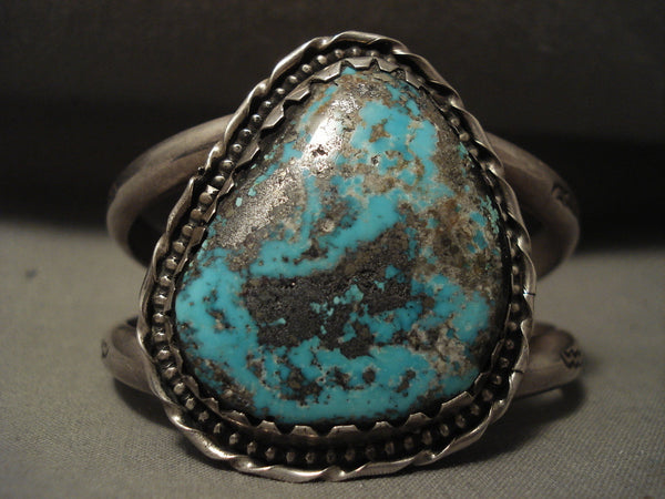 High Grade Natural Old Persin Turquoise Vintage Navajo Silver Bracelet