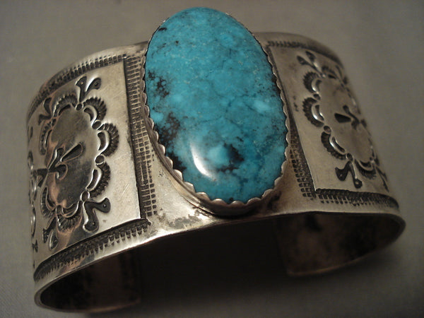 Museum Wide Vintage Navajo 'Silver Cloud' Blue Diamond Turquoise Silver Bracelet