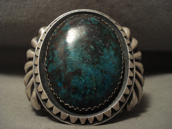One Of The Biggest And Best Vintage Navajo Chrysocholla Silver Bracelet