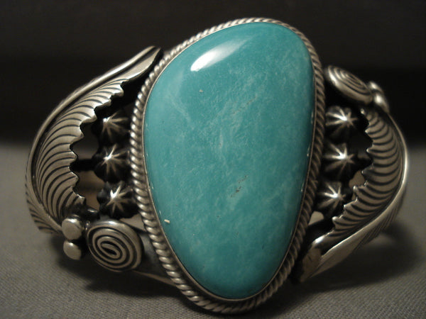 Mirrored Leaf Vintage Navajo Blue Turquoise Silver Leaf Bracelet