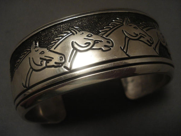 Huge Vintage Navajo Thomas Singer Silver Horse Bracelet