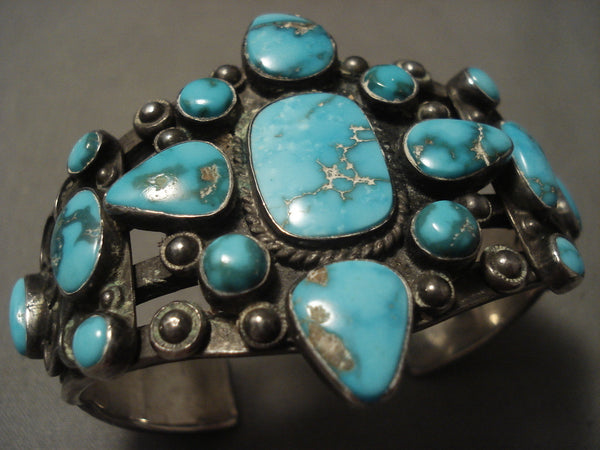 Opulent Vintage Navajo Turquoise Ingot Silver Bracelet