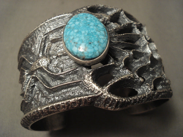 Opulent Navajo Tight Matrix Spider Turquoise 165 Gram Silver Web Bracelet