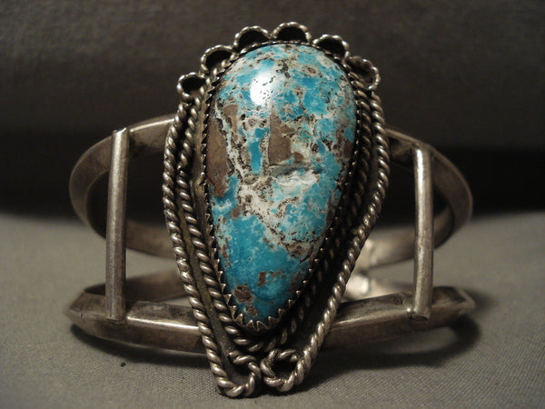 Huge Vintage Navajo Heavy Persin Turquoise Silver Bracelet
