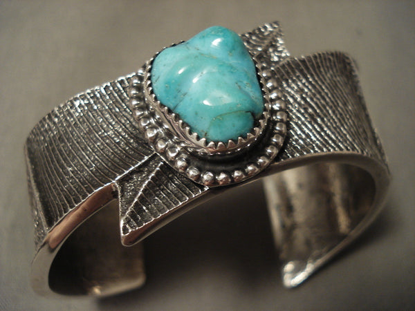 Lightning Bolt Advanced Silver Work Navajo Turquoise Bracelet