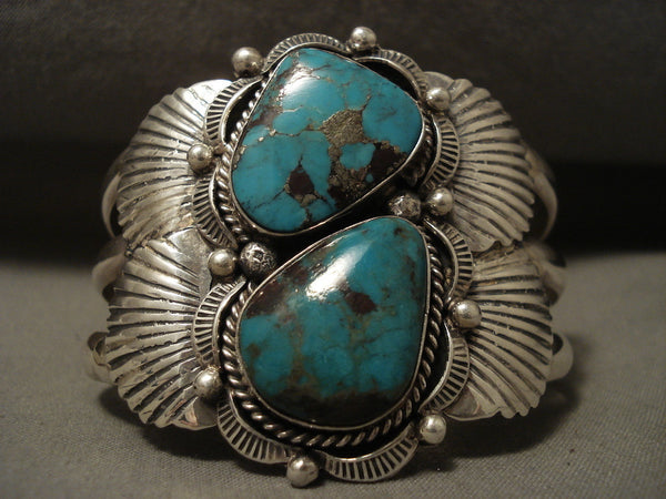 Huge Vintage Navajo Spider Turquoise Silver Wing Bracelet Old