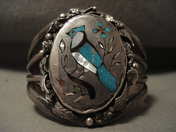 Huge Very Old Vintage Zuni/ Navajo Bluejay Turquoise Silver Bracelet