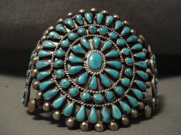 Huge Early Vintage Navajo Natural Turquoise Silver Bracelet