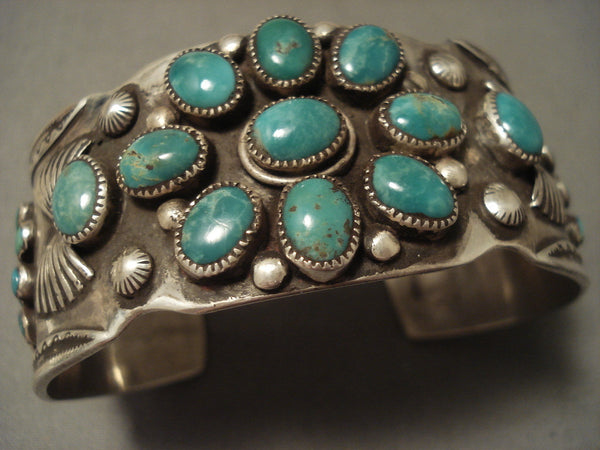Museum Vintage Navajo 'Green Turquoise Sun' Silver Bracelet Old