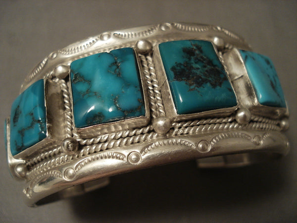 Museum Vintage 'Spider Squared Turquoise' Silver Bracelet Old