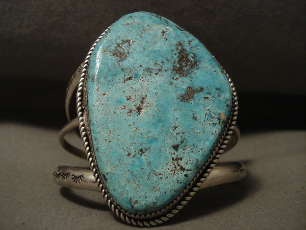 Huge Natural Blue Turquoise Vintage Navajo Silver Willeto Bracelet Old