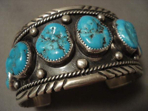 Quality Vintage Tsosie Turquoise Navajo Silver Bracelet Old
