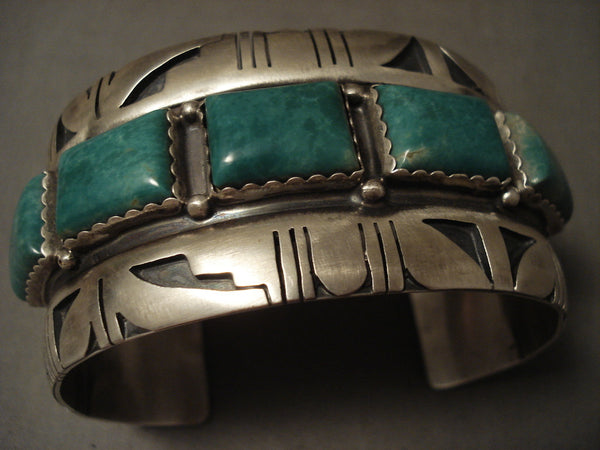 One Of The Finest Yazzie Vintage Navajo 'Squared' Veriscite Silver Bracelet