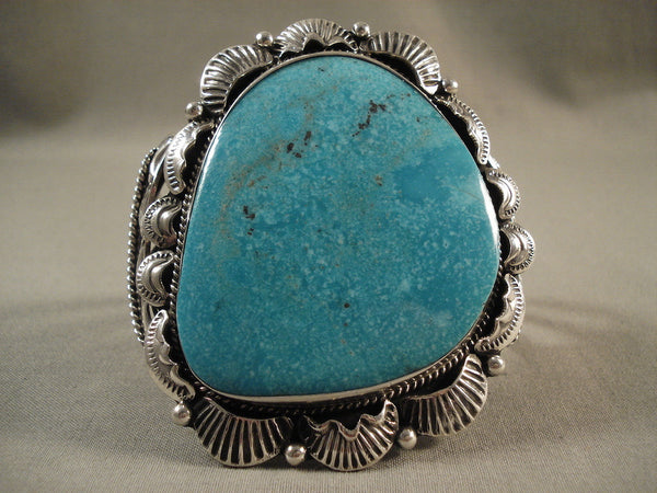 Huge Huge Huge Old Navajo Deep Blue Sea Turquoise Silver Bracelet Old