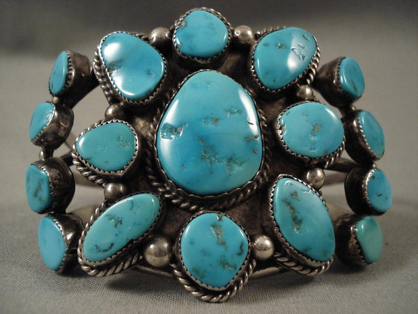 Huge Vintage Navajo turquoise Star Silver Bracelet