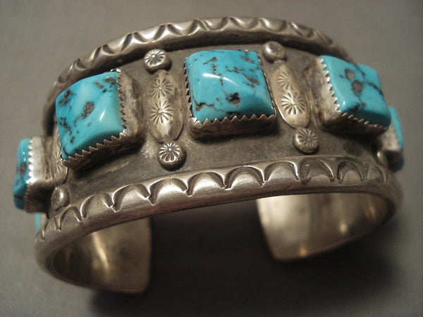 Museum Vintage Navajo 'Squared Natural Turquoise' Silver Bracelet