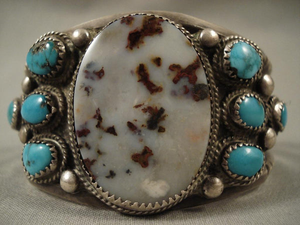Huge Vintage Navajo Jasper Turquoise Silver Bracelet