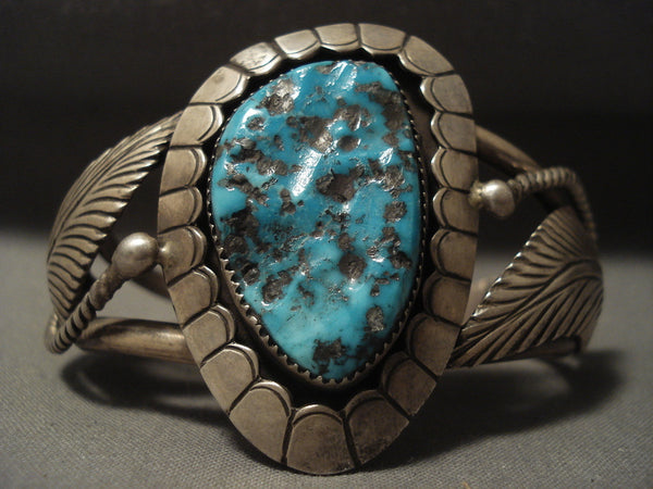 Museum Vintage Navajp Persian Turquoise Silver Leaf Bracelet
