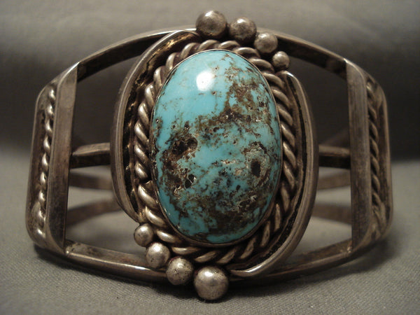 Prime Example Of Vintage Navajo Persin Turquoise Silver Bracelet Old