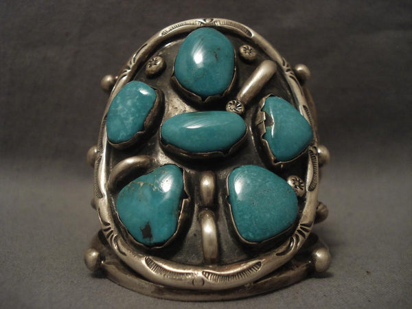 Huge Vintage Navajo Blue Moon Turquoise Silver Bracelet