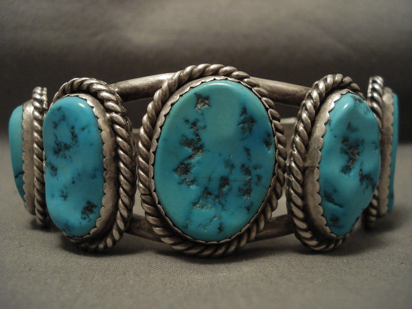 Heav Y 108 Gram Natural Huge Blue Turquoise Vintage Navajo Silver Bracelet