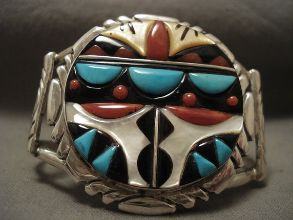 Important Vintage Zuni Turquoise Coral 'Soft Protruding Inlay' Bracelet