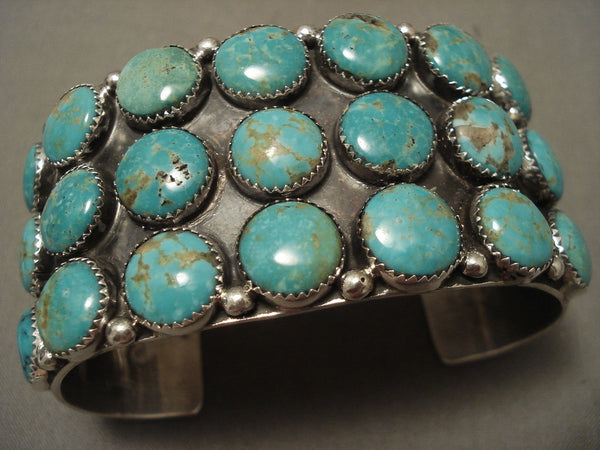 Quality Navajo 'Bulbous Domed Turquoise' Silver Internal Silver Work Bracelet