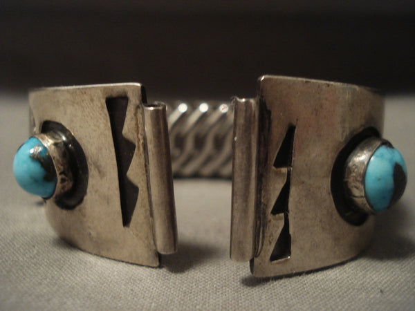 High Grade Natural Bisbee Turquoise Vintage Navajo Silver Watch Bracelet